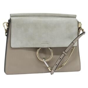 Chloe Fay Shoulder Bag Suede Leather Gray Gold Auth BA7076